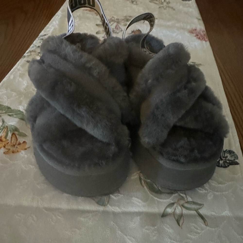 UGG Charcoal Fluffy Sandals